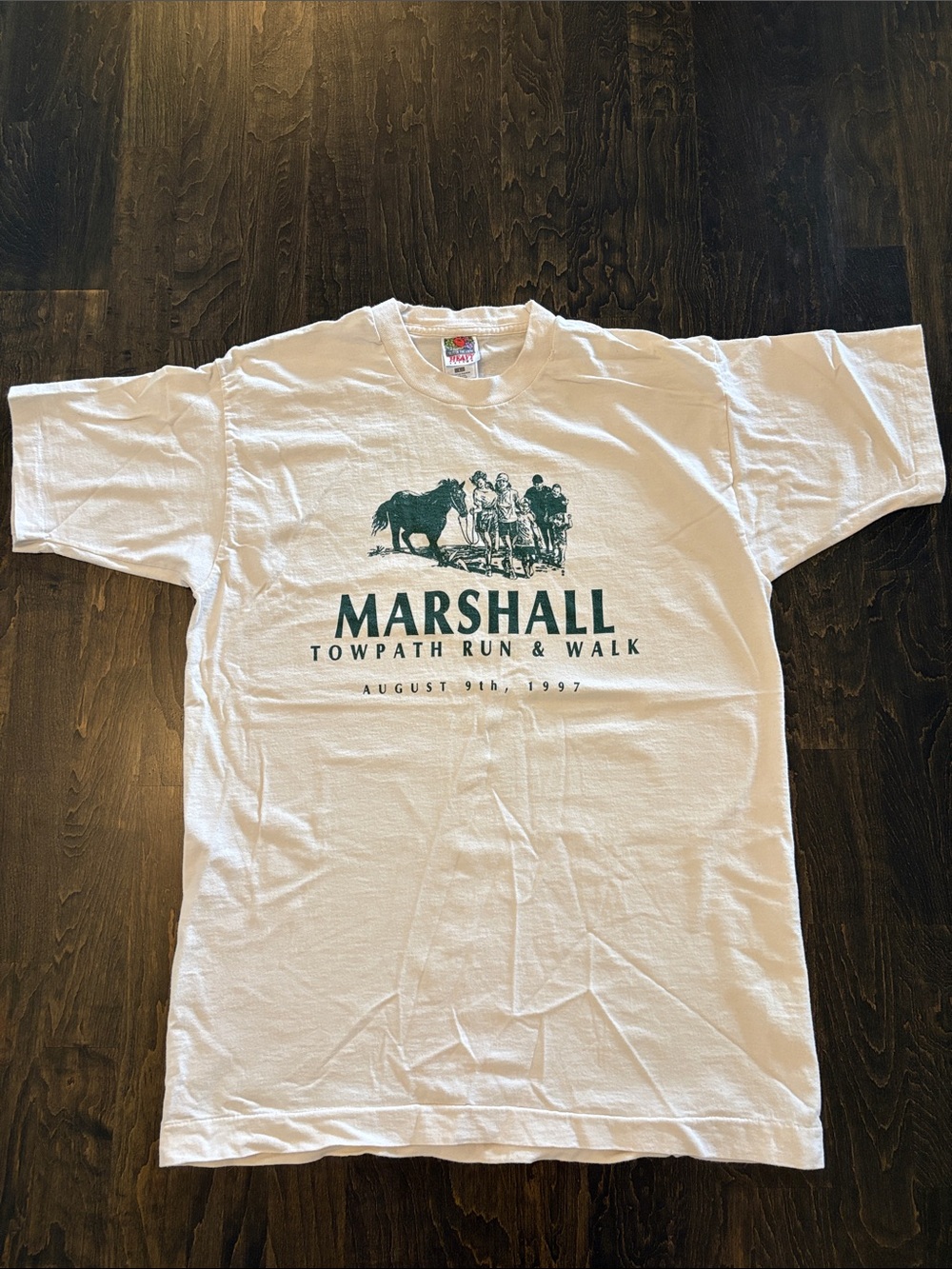 Vintage White Single Stitch T-shirt Marshall Towpath Historical Society Marathon